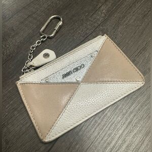 Jimmy Choo Cream and Tan Leather Keychain Wallet